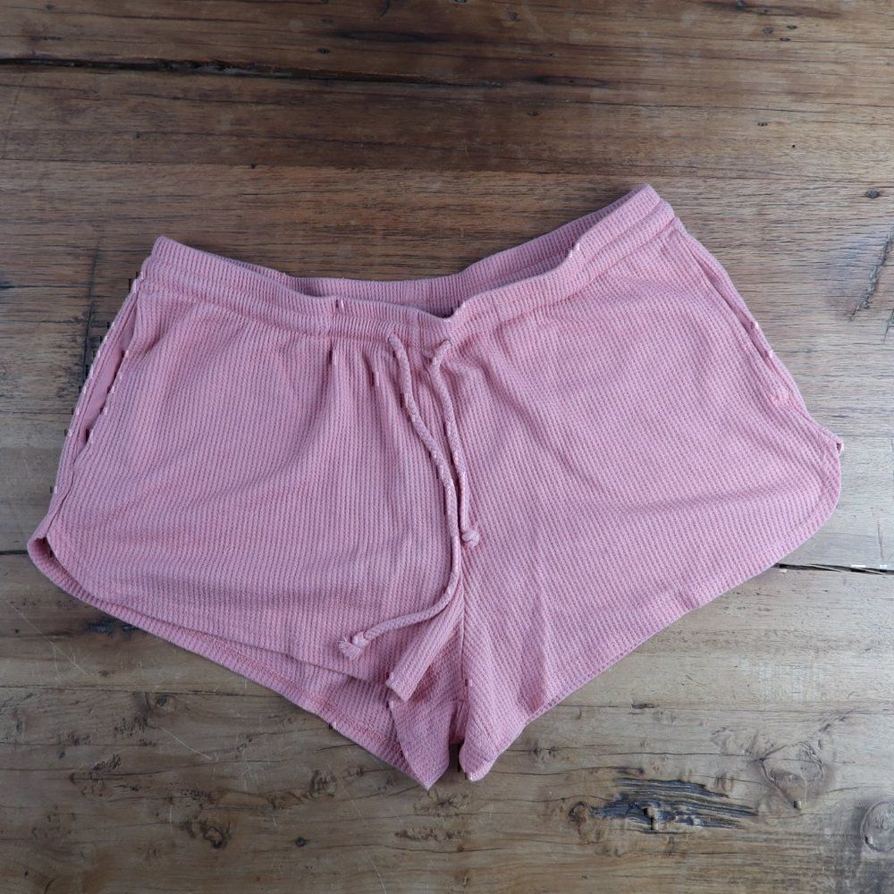 COLSIE PEACH WAFFLE DESIGN DRAWSTRING PAJAMA SHORTS WITH POCKETS SIZE SMALL